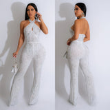 Rhinestone Sleeveless Halterneck Jumpsuit