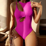 Hollow Solid Color One-piece Swimsuit