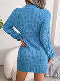 High Neck Long Sleeve Ribbed Knitted Sweater Dresses