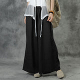 Casual Fit Solid Color High Waist Front Drawstring Wide Leg Pants