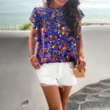 Round Neck Short Sleeve Printed Top