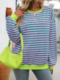 Colorful Striped Crew Neck Loose Sweatshirt