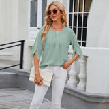 Round Neck Five-Quarter Sleeve Loose Chiffon Shirt Top