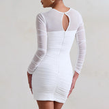 Long Sleeved Tight Fitting Hollow Low Cut Dress