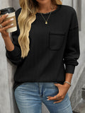 Solid Color Round Neck Pocket Casual Loose T-Shirt