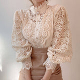 Lace Hollow Flower Splicing Loose Blouses