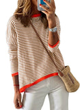 Crew Neck Striped Long Sleeve Casual Sweater