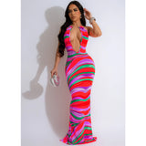 Printed Sleeveless Deep V Backless Maxi Dress