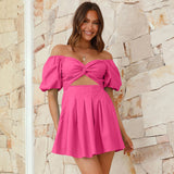 Sexy Off Shoulder Lantern Sleeves Pleated Short A-line Dress
