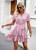 Strappy Solid Color A-Line Short Skirts