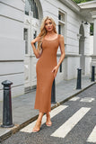 Square Neck Cap Sleeve Bodycon Fishtail Maxi Dress