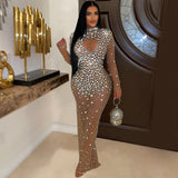 Round Neck Rhinestone Long Dress