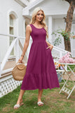 Square Neck Pleated Swing Sleeveless Pocket Dress