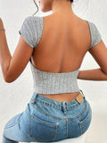 Backless Crop Top Short Sleeve T-Shirt