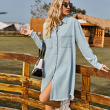 Pocket Long Sleeve Denim Shirt Dress