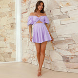 Sexy Off Shoulder Lantern Sleeves Pleated Short A-line Dress