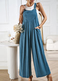 Solid Color Overalls Loose Wide-Leg Jumpsuits