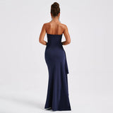 Straight Neck Strapless Backless High Slit Evening Dress