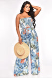 Printed Bust And Waist Casual Jumpsuits