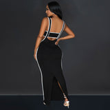 Backless Halter Two-Piece Long Dress