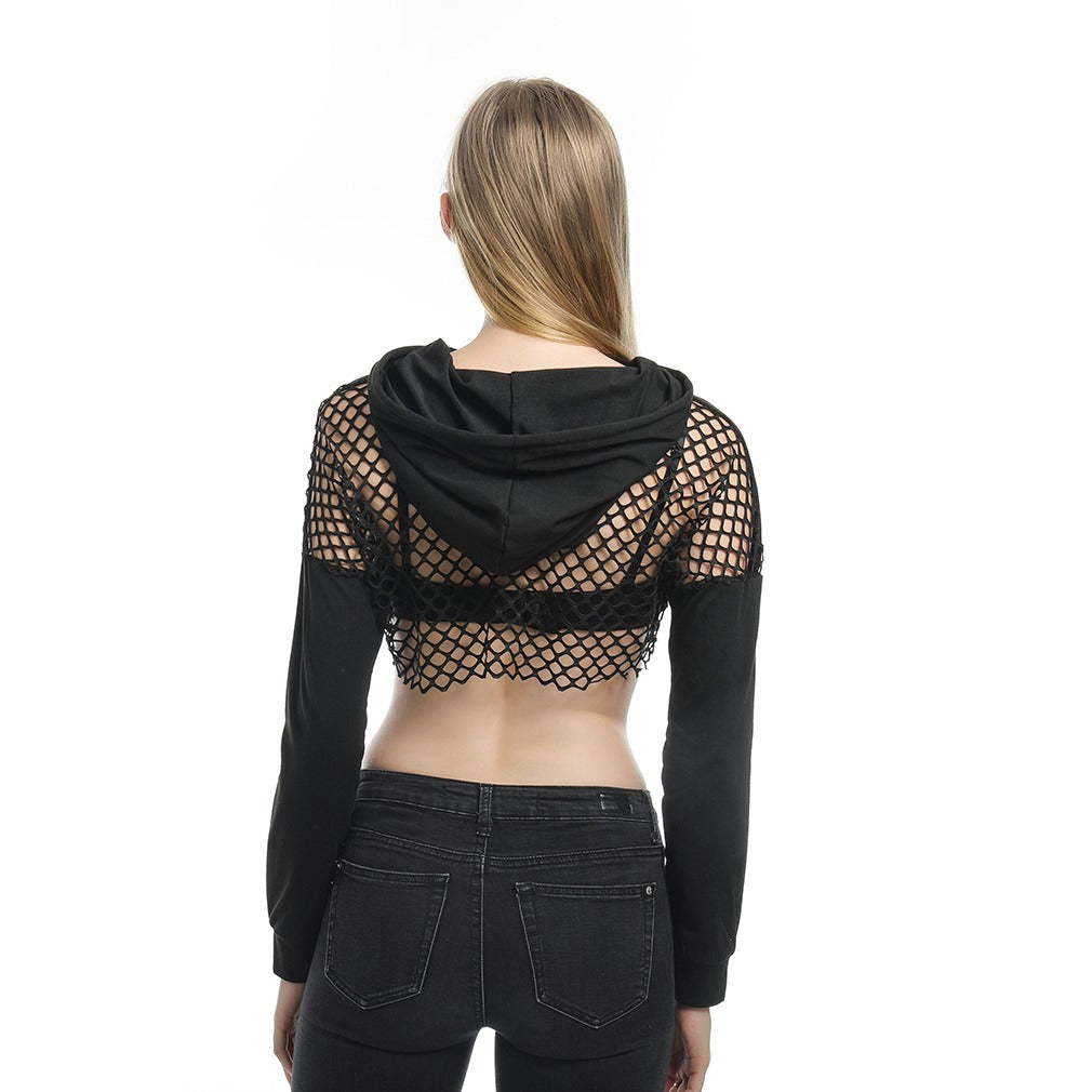 Cutout Mesh Insert Cropped Hoodie