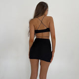 Backless Suspender Sexy Hollow Ruffle Dress