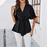 Short Sleeve Tie Waist Tops