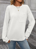 Waffle Solid Color Round Neck Pocket Casual Loose T-Shirt