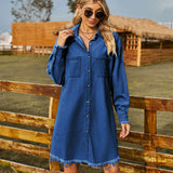 Pocket Long Sleeve Denim Shirt Dress