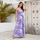 Summer V Neck Spaghetti Strap Backless Sleeveless Boho Floral Maxi Dresses