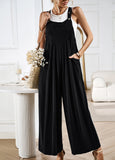 Solid Color Overalls Loose Wide-Leg Jumpsuits