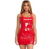 Deep V Neck Long Sleeve PU Leather Dress