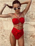 Bikini High Waist Sexy 3D Flowers