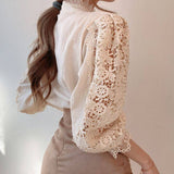 Lace Hollow Flower Splicing Loose Blouses