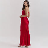 Waist Tied Strapless One Line Neckline Long Skirt