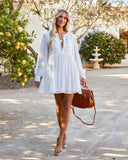 Solid Long Sleeve V-neck Loose Casual Dress