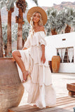 Boat Neck Off-Shoulder Bohemian Holiday Dress