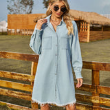 Pocket Long Sleeve Denim Shirt Dress