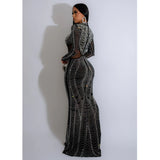 Mesh Rhinestone Long Fishtail Skirt