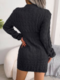 High Neck Long Sleeve Ribbed Knitted Sweater Dresses