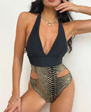 Deep V Backless High Elastic One-Piece Swimsuits