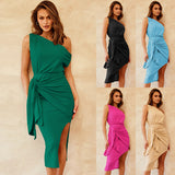 One Shoulder Strap Hip Wrap Dress