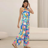 Suspender Printed Wide Leg Jumpsuit Pants