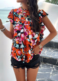 Round Neck Short Sleeve Printed Top