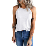 Halter Neck Vest Solid Color Sleeveless Round Neck Tops