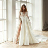 Long Hollow V-Neck White Evening Dresses