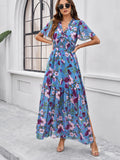 Printed V-Neck Waist Dresses