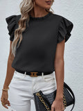 Solid Ruffled Round Neck Sleeveless Blouse