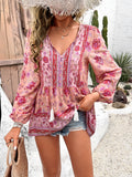 Casual Printed V-Neck Long Sleeve Tops