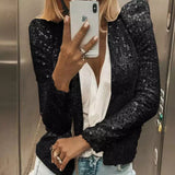 Stand Collar Color Block Sequined Jackets